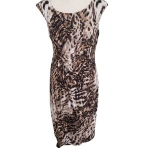 connected apparel Brown and Cream Animal-Print Pleat Side Detail Sheath Dress